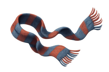 Winter striped scarf softly floating, showcasing cozy textile texture against clean transparent backdrop