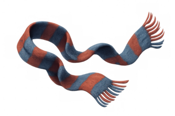 Winter striped scarf softly floating, showcasing cozy textile texture against clean transparent backdrop