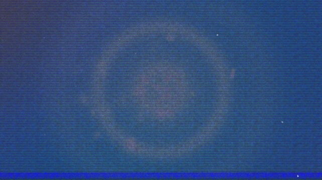 Opening dark frame showing halo forming two rings glitching scanlines mottling showing interference