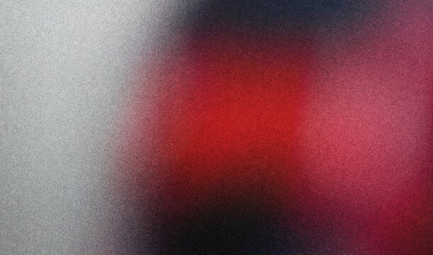 Red white abstract blurred gradient shape black grainy background, noise texture banner backdrop design, copy space