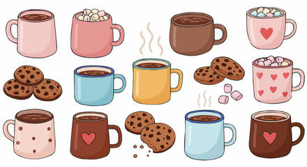 Hot Coffee and Cookies Illustration &ndash; Cozy Breakfast Drink Clipart