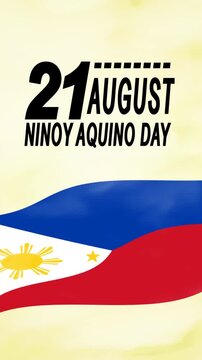 21 August Ninoy Aquino Day celebration with Philippine flag background. Perfect for educational materials, holiday promotions, and patriotic designs.