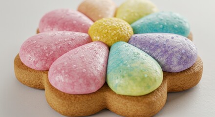 Colorful flower-shaped cookie with pastel icing