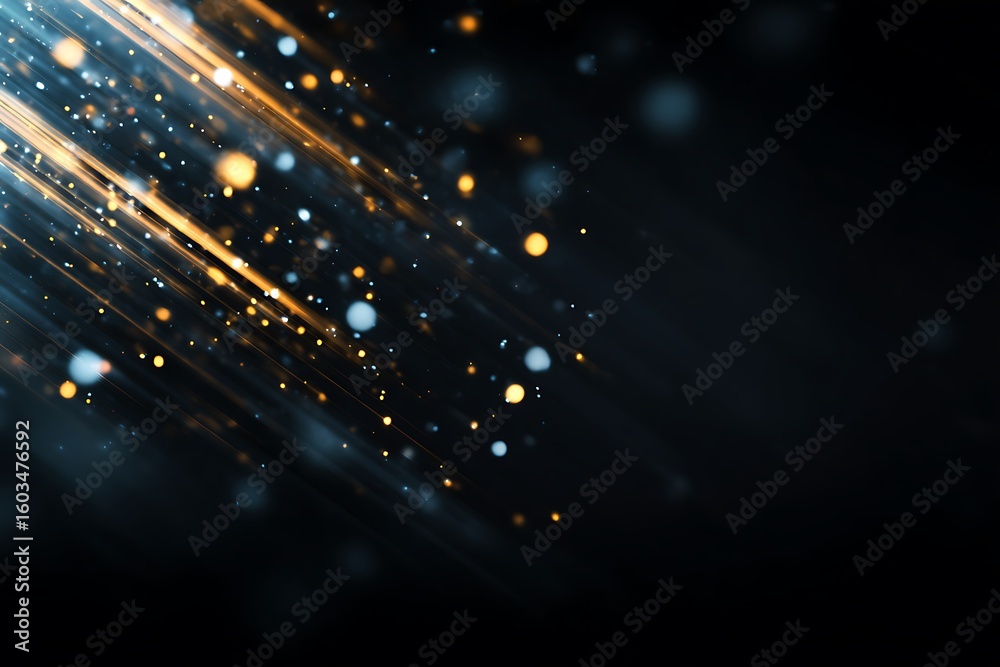 Poster sparkling golden light streaks through a dark nebula creating a beautiful abstract cosmic background
