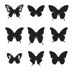 vector illustration of butterfly silhouette set, Black & White silhouette set