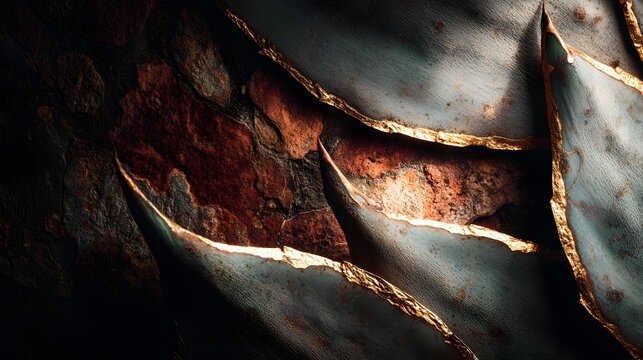 Intricate texture of a textured agave plant with gold accents.