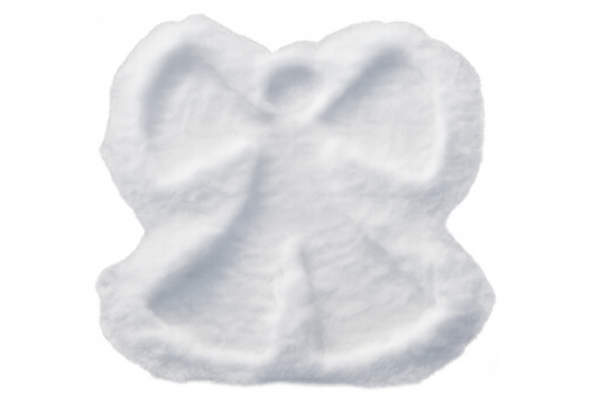 Crafting snow angel on pristine white surface, winter playfulness capturing seasonal joy and festive spirit