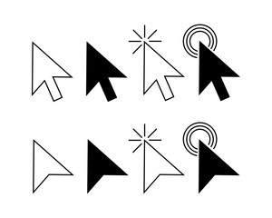 Mouse click pointer cursor arrow icons set. button symbol black and white cursor icon flat vector design for you website vector isolated on white back ground.