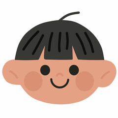 Asian cartoon boy with straight black bangs and sweet smile. Perfect for multicultural children designs and school-related projects.