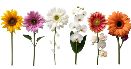 Assorted blooms display a colorful array. Perfect for design, web use, or marketing.