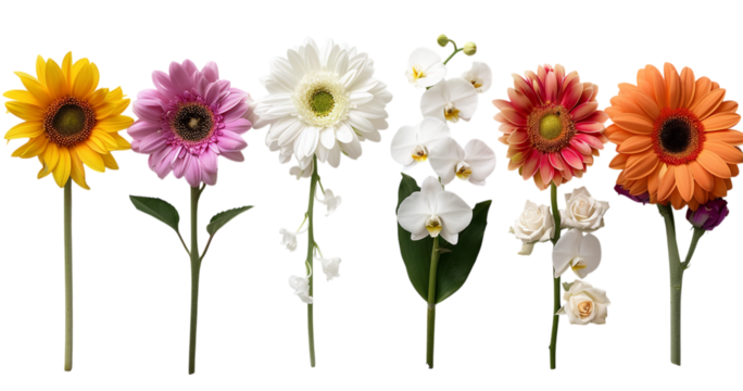 Assorted blooms display a colorful array. Perfect for design, web use, or marketing.