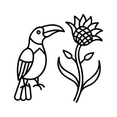 Minimalist Thistle And Toucan Bird Line Art Outline Illustration Design

