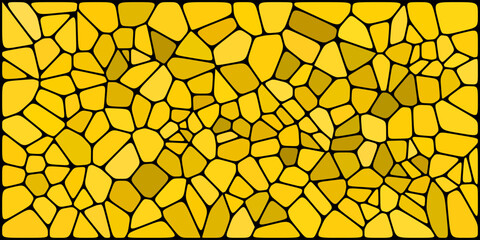  A yellow mosaic pattern made of irregular polygonal tiles with black outlines, creating a bright, abstract, and geometric visual effect.
