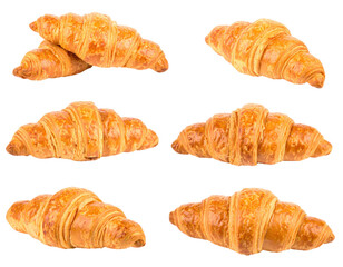 Golden Brown Croissants Collection Isolated on Transparent Background Demonstrating Baked Texture and Flaky Appearance Perfect for Culinary Concepts