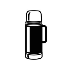 A minimalist black silhouette of a thermos flask on a white background