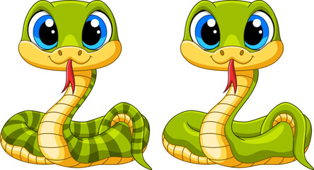 Illustration of Cute green snake cartoon on white background