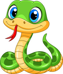 Illustration of Cute green snake cartoon on white background