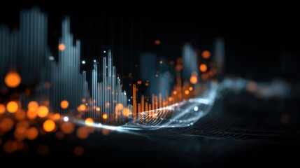 Abstract digital graph with glowing data points and rising trend lines representing technology analytics and futuristic data visualization