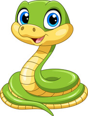 Illustration of Cute green snake cartoon on white background