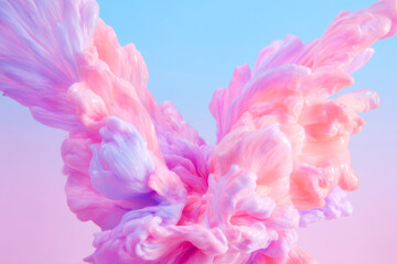 Colorful fluid explosion forming ethereal wings abstract art