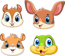 Illustration of Cute wild animal head. cartoon set collection