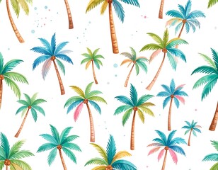 Colorful palm trees pattern on white background