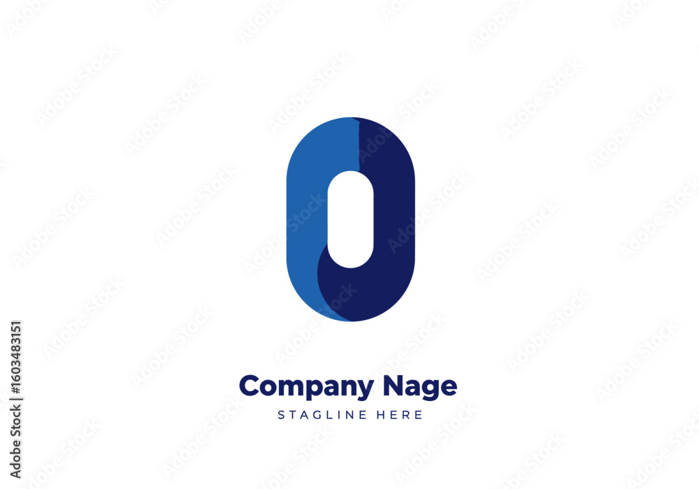Fototapete a blue oval logo is bisected vertically with a darker shade on the right text appears below