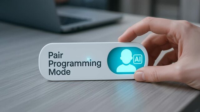 Pair programming mode concept with ai software developer collaboration for efficient coding teamwork technology enhancing programming skills