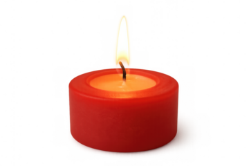 Glowing red candle against transparent backdrop, casting soft, intimate illumination