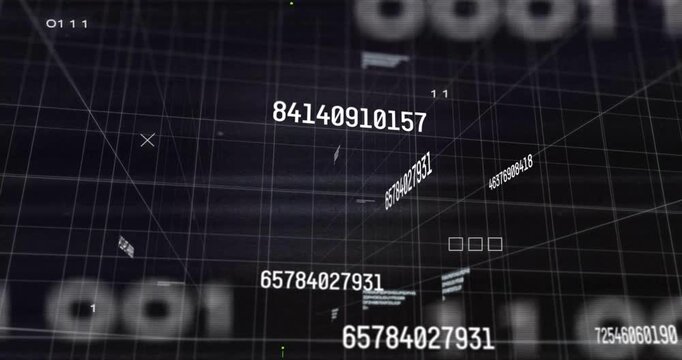 Numbers drifting on dark grid starting circuit lines emerging and pulsing visualizing data flow