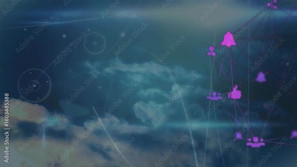 Poster when playback starts animated icon network appearing pulsing glowing drifting visualizing data flow