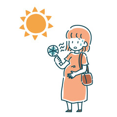 ハンディファンを使う妊婦のベクターイラスト
