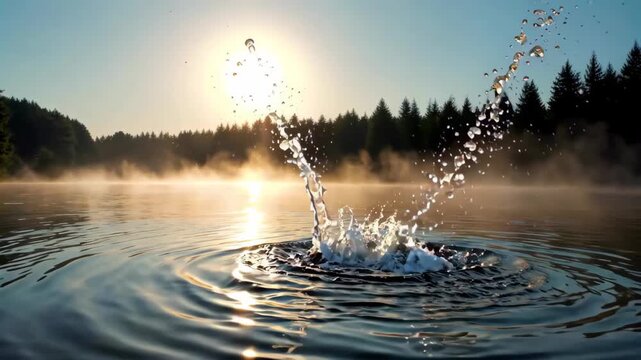 The natural landscape splashed by the water on the lake surface. The only thing that splashes on the lake surface