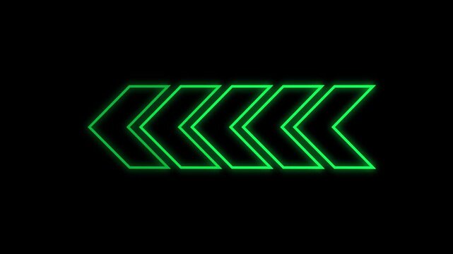 Glowing arrows animated. Animated arrows for the overlay video layer on black background. Abstract directional swipe arrow.