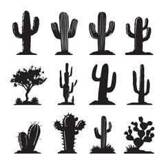 vector illustration of cactus silhouette set, Black & White silhouette set