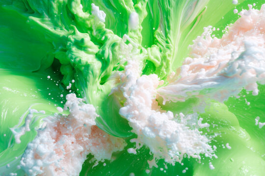 Paint explosion with white and green splashes abstract