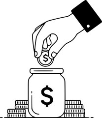 Hand Putting Money in Piggy Bank Icon