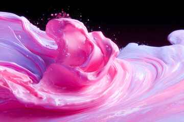 Pink and white ink swirls on black background abstract