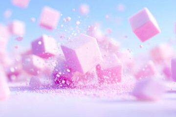 Pink geometric blocks disintegrating abstract modern
