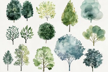 Fototapeta premium Beautiful watercolor illustration showcasing green foliage diversity.