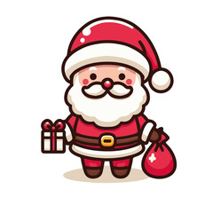 Santa Claus Holding Gift, Flat Cartoon Vector Illustratio
