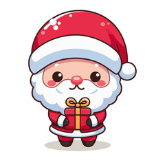 Santa Claus Holding Gift, Flat Cartoon Vector Illustratio