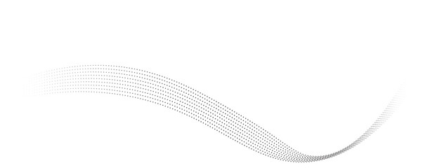 Dotted wave line background. Black halftone undulate pattern. Abstract particle flow wave wallpaper. Curved dashed gradient net design element for poser, banner, booklet, flyer. Vector