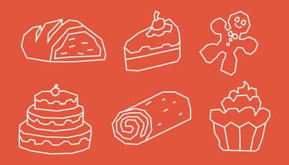 Minimal White Line Bakery Elements Icon Set in Cutout Style