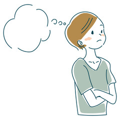 腕組みして考える女性と吹き出し