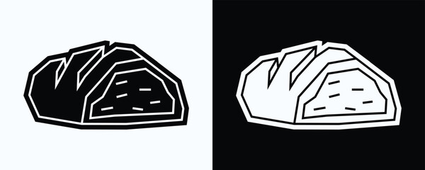 Loaf of Bread Icon in Black Filled and White Filled Cutout Style