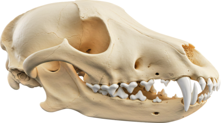 Detailed Canine Skull Profile with Prominent Canines and Visible Sutures.