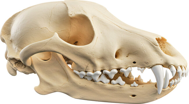 Detailed Canine Skull Profile with Prominent Canines and Visible Sutures.