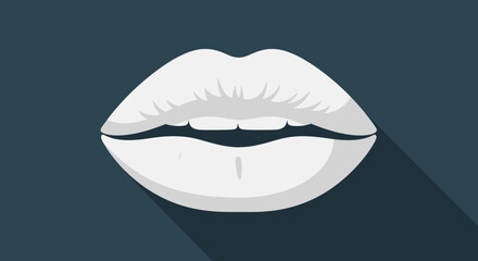 Obraz premium Abstract illustration of minimalist white lips with a long shadow in flat design style perfect for modern digital art and graphic designs
