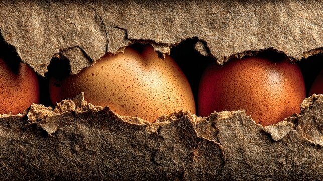 Eggs nestled within torn cardboard.